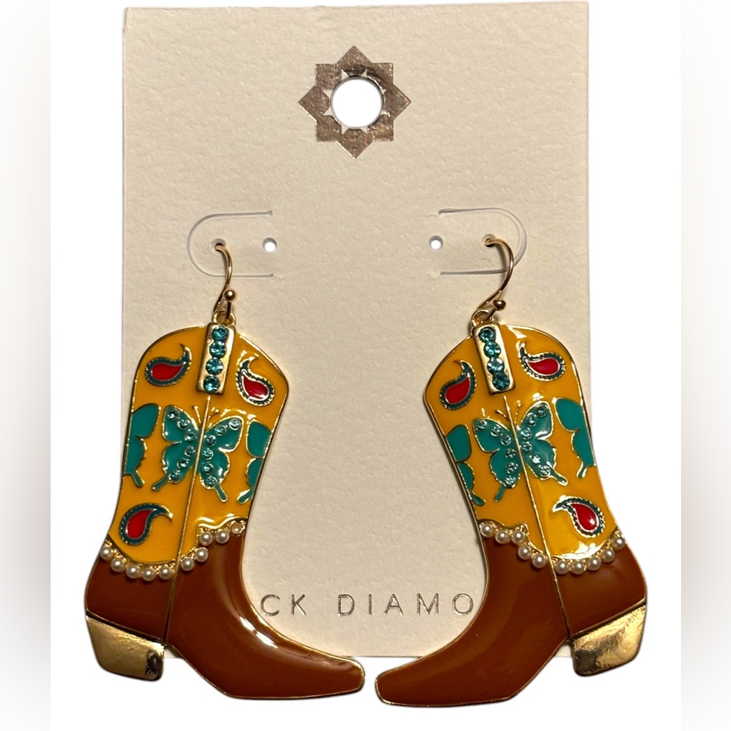 Newblack Diamond Enamel Western Butterfly Boot Earrings